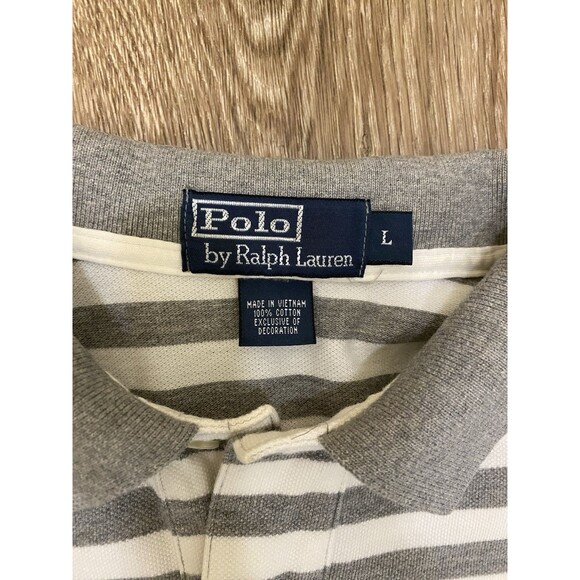 Polo Ralph Lauren Mens Polo Shirt Large Gray Striped Short Sleeve Golf Gray Pony - Picture 5 of 9